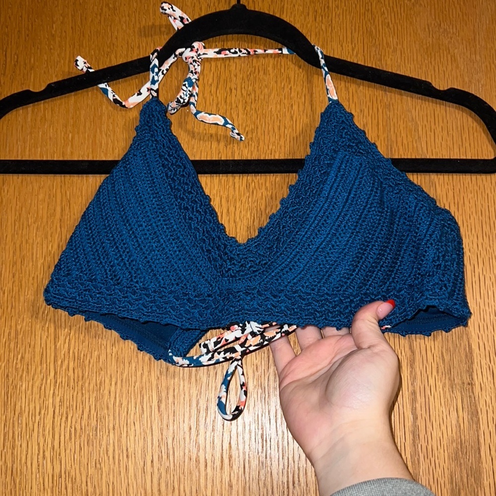 Woven Knit Blue Swimsuit Top